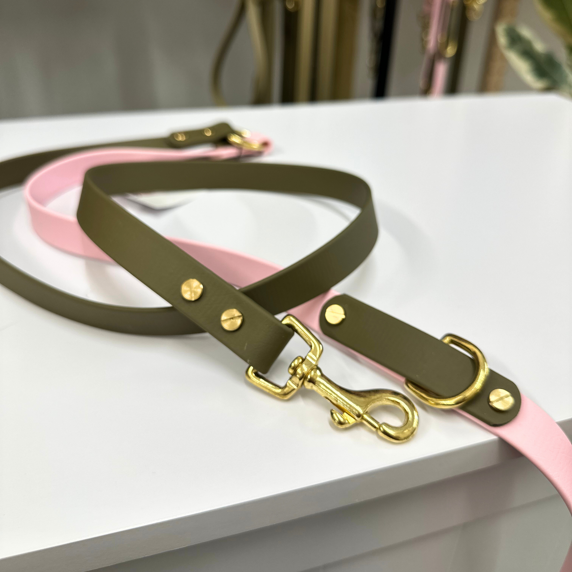 Petra Multiway Dog Lead in Olive & Pastel Pink