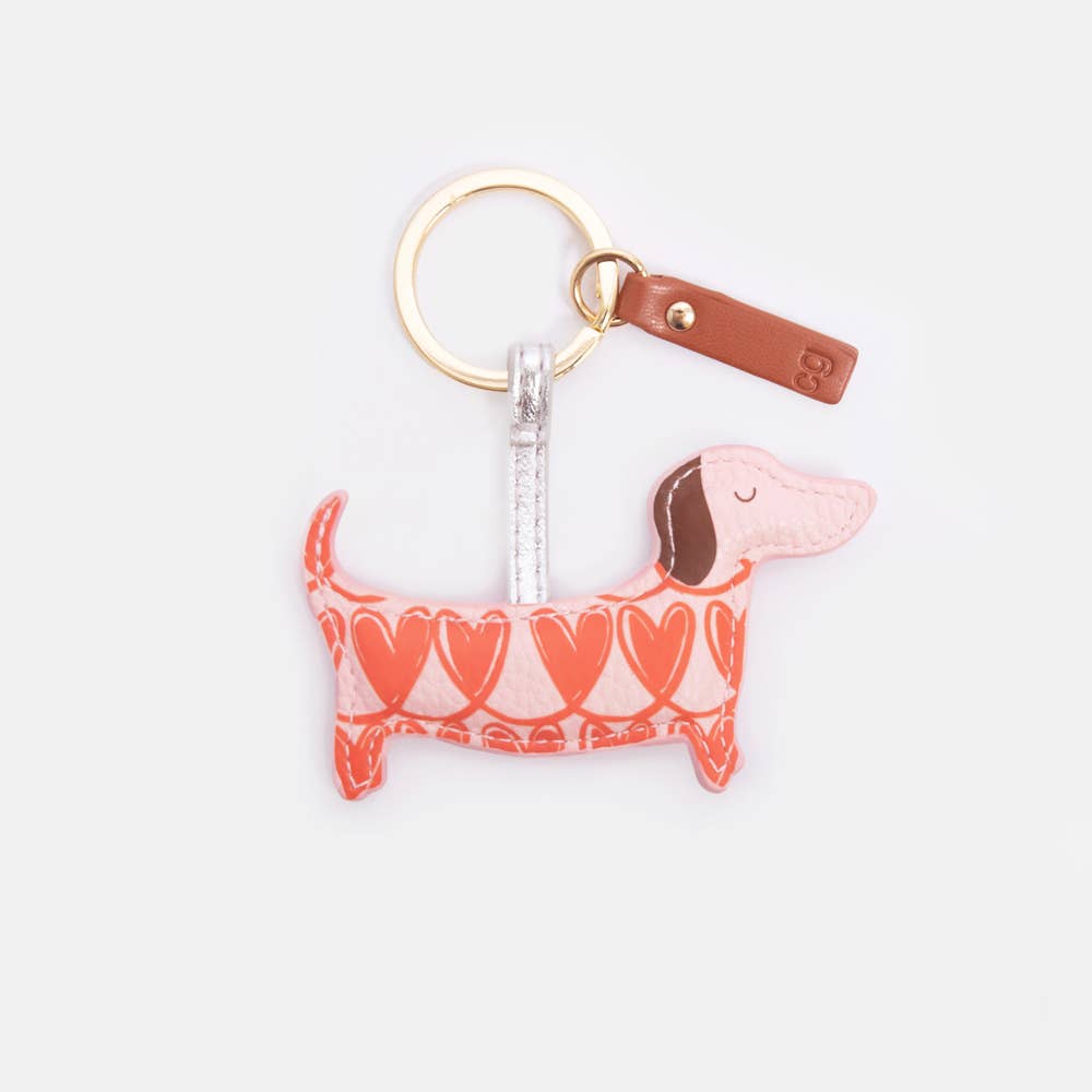Pink/Orange Linked Hearts Sausage Dog Keyring