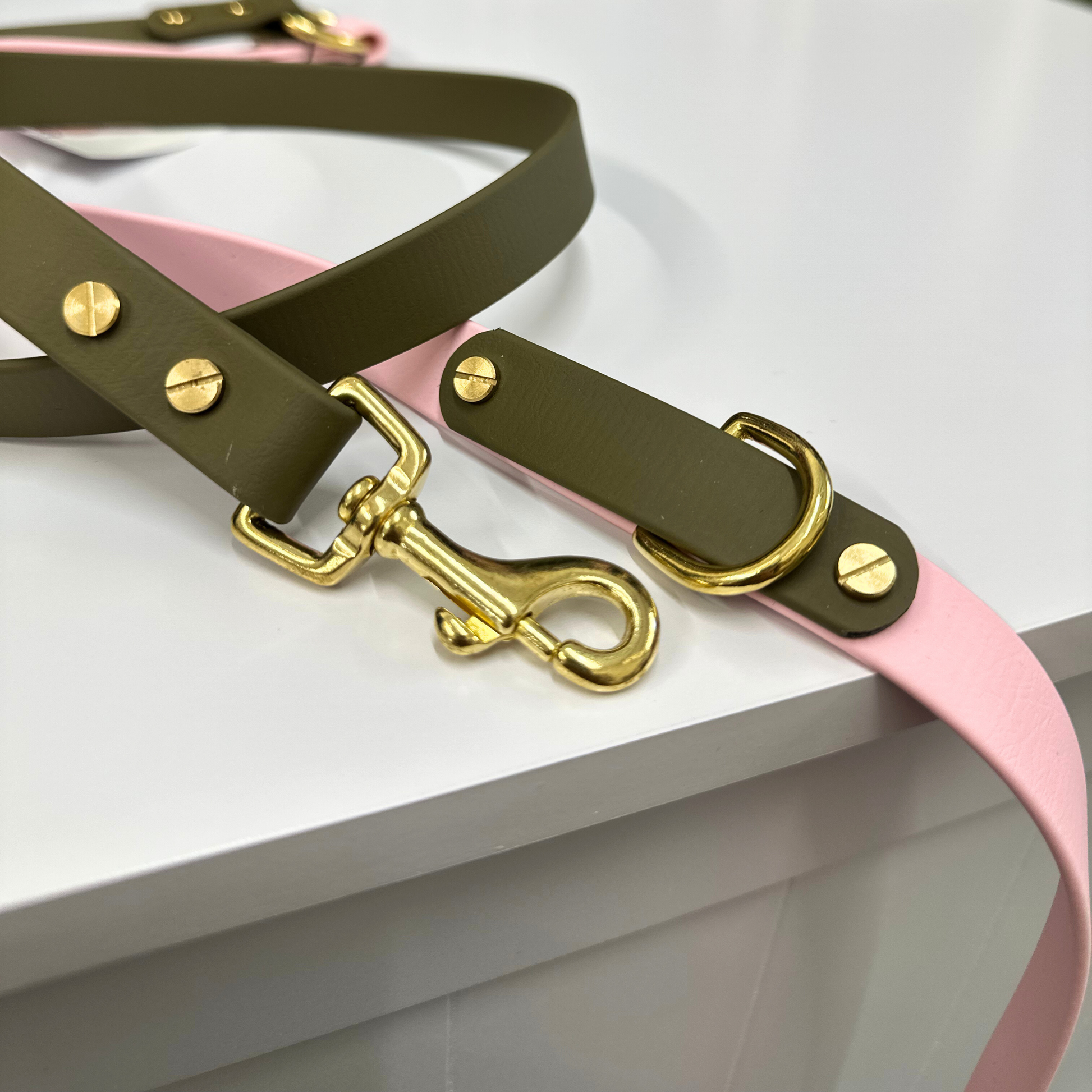 Petra Multiway Dog Lead in Olive & Pastel Pink