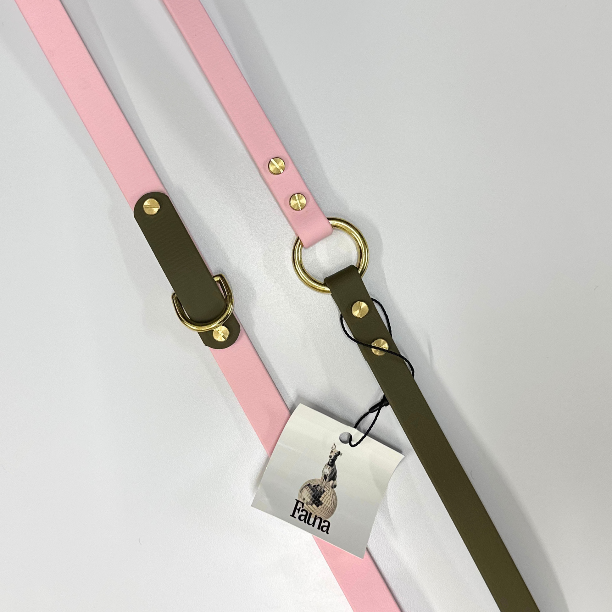 Petra Multiway Dog Lead in Olive & Pastel Pink