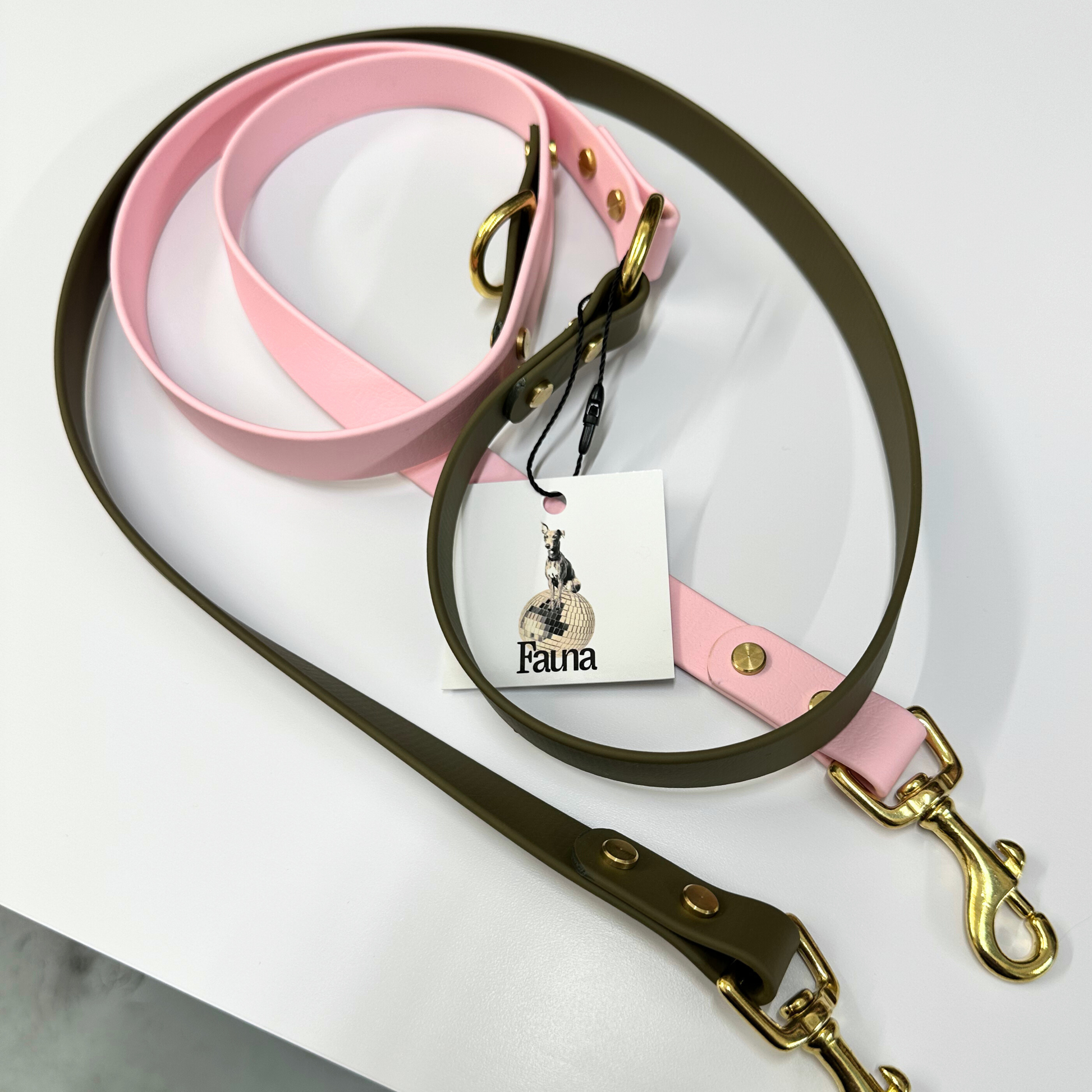 Petra Multiway Dog Lead in Olive & Pastel Pink