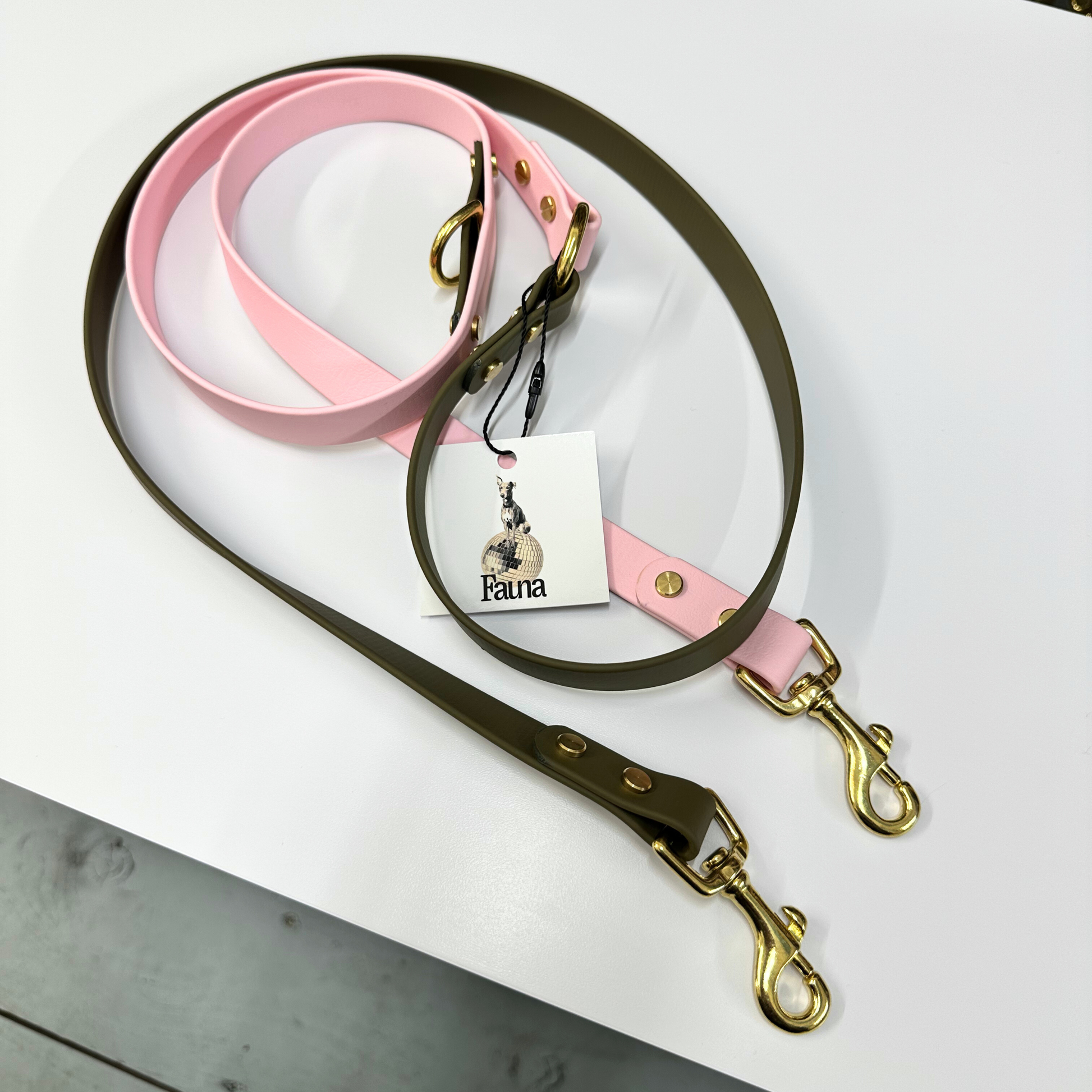 Petra Multiway Dog Lead in Olive & Pastel Pink