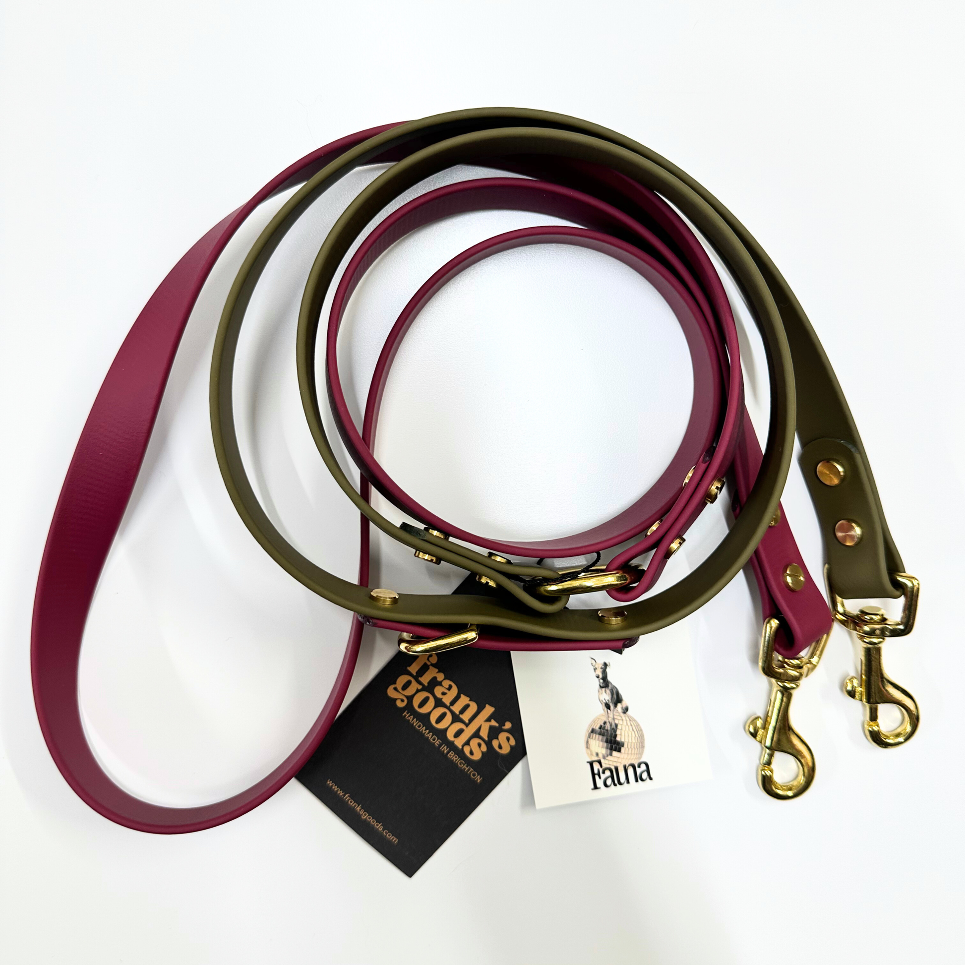 Dottie Multiway Dog Lead in Wine & Olive