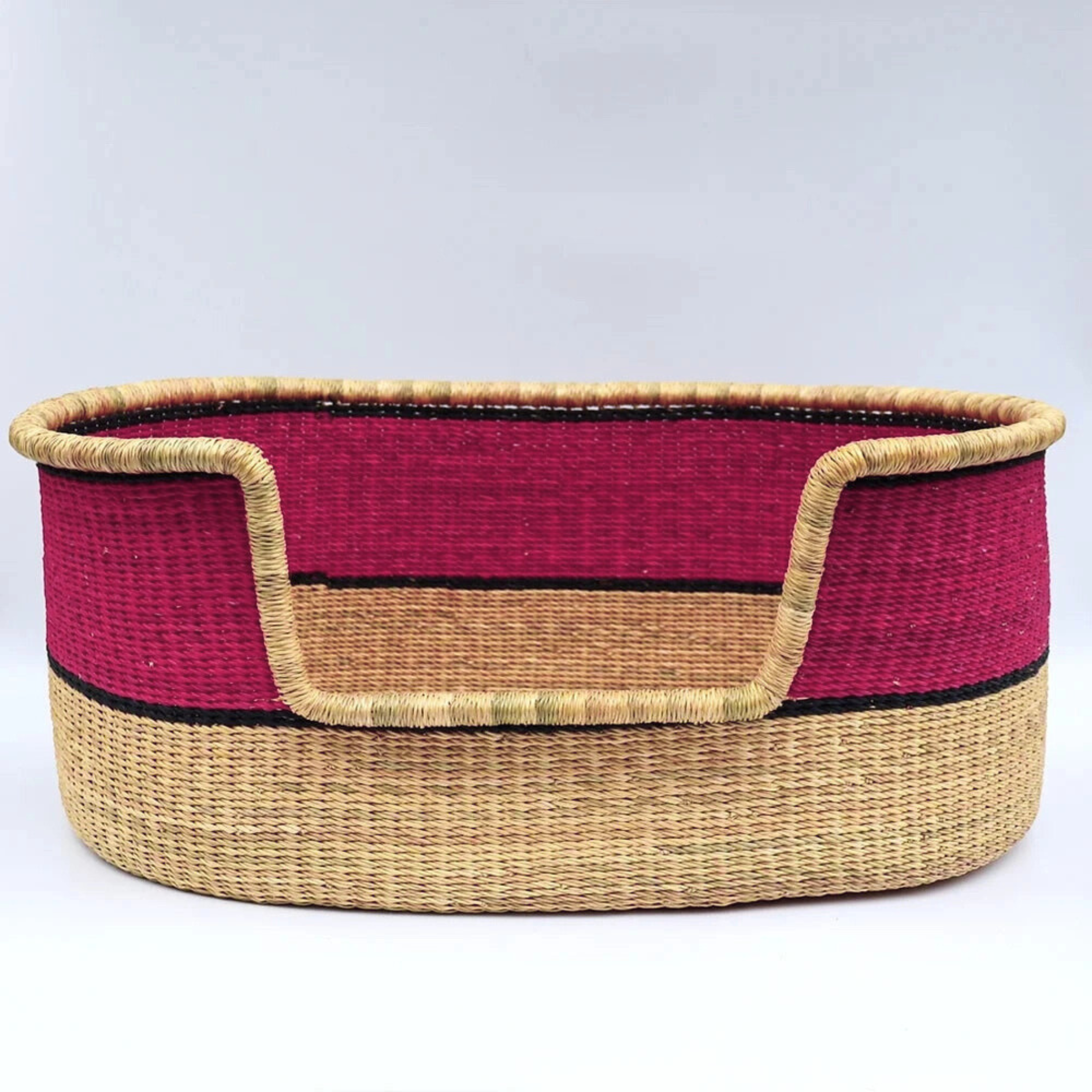 Pink, Natural Brown Woven Dog Pet Basket