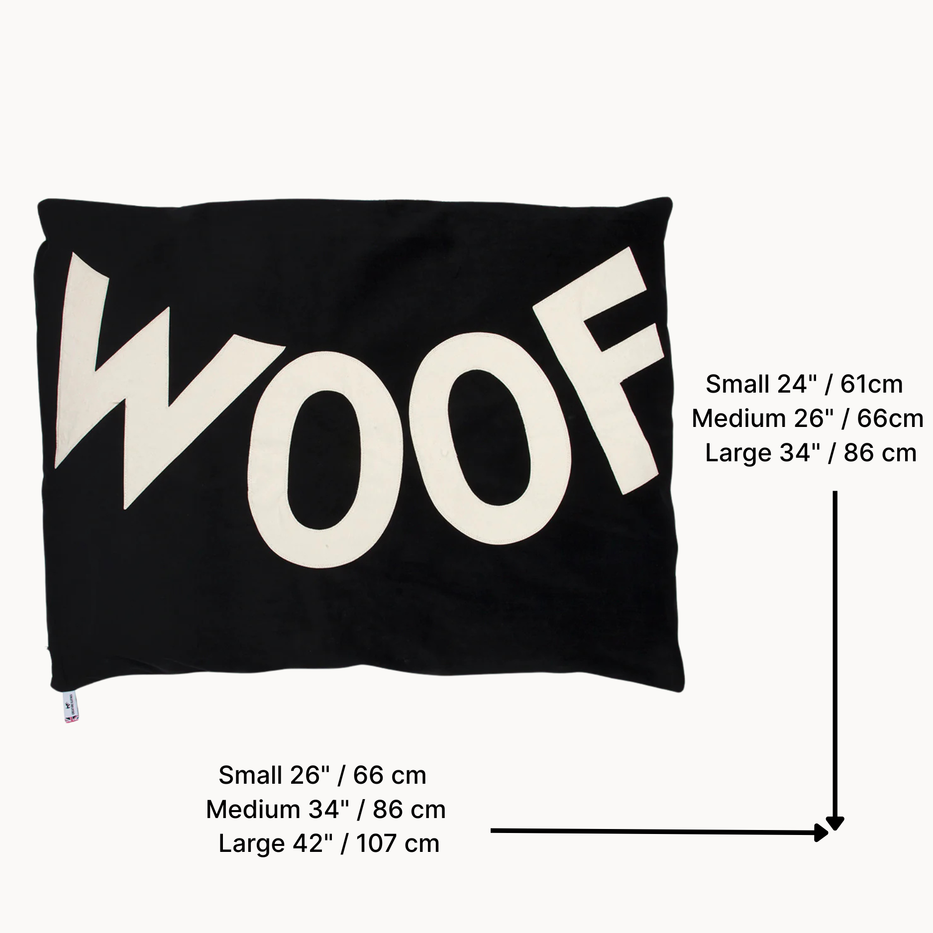 Dog Bed Big WOOF in Black Velvet