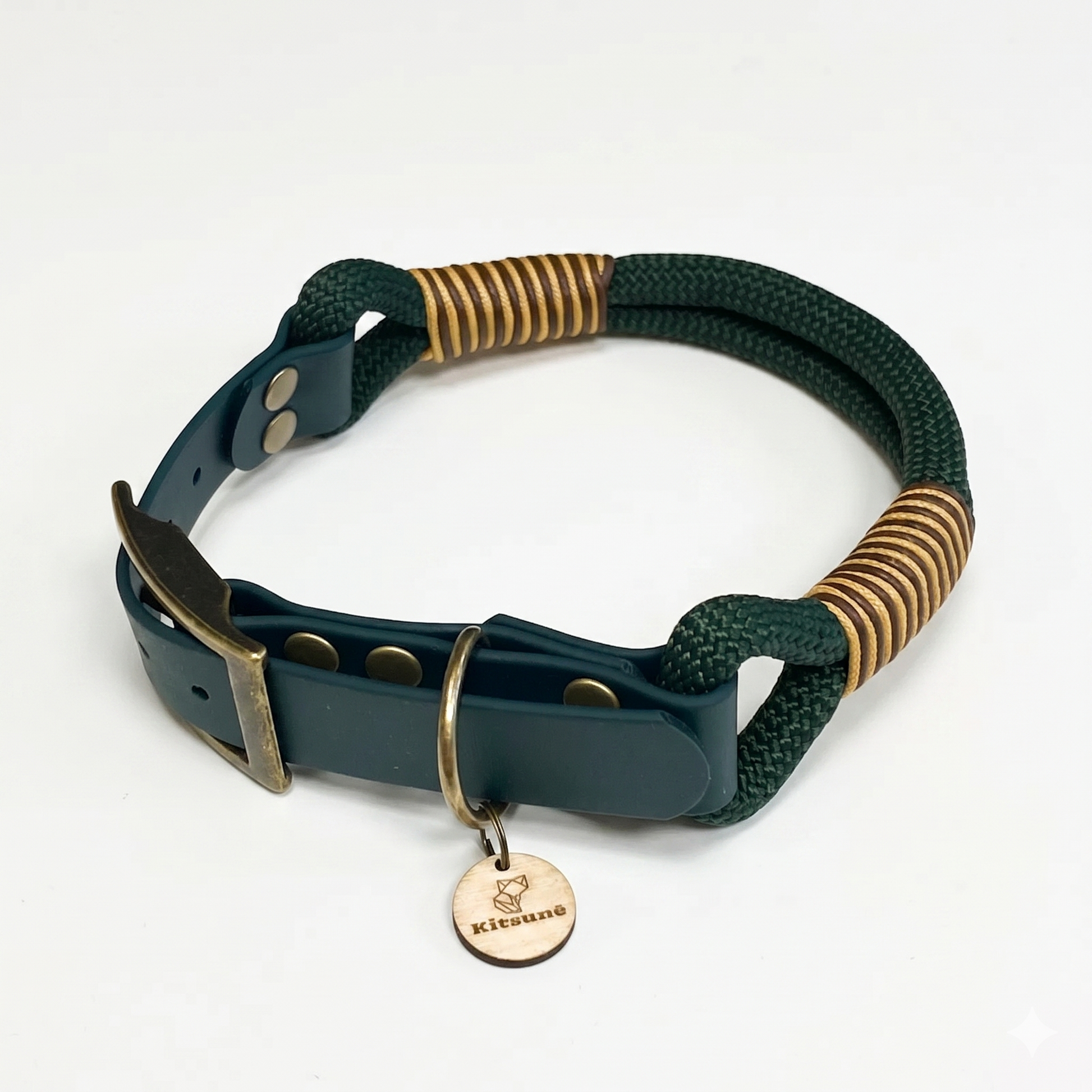 Kitsuné Dark Green Paracord & Biothane Dog Collar