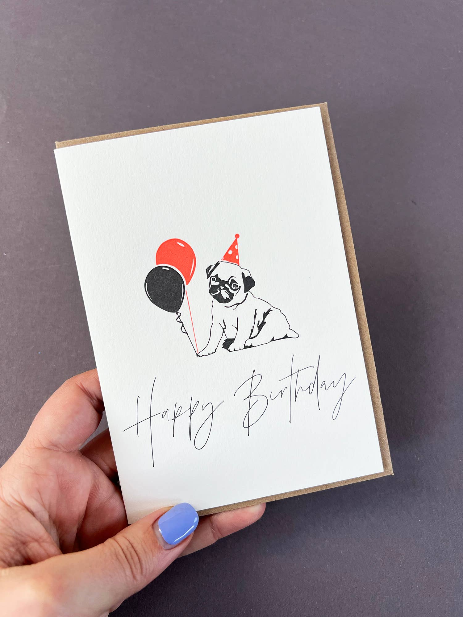 Birthday Pug Letterpress Card | Dog Birthday Card