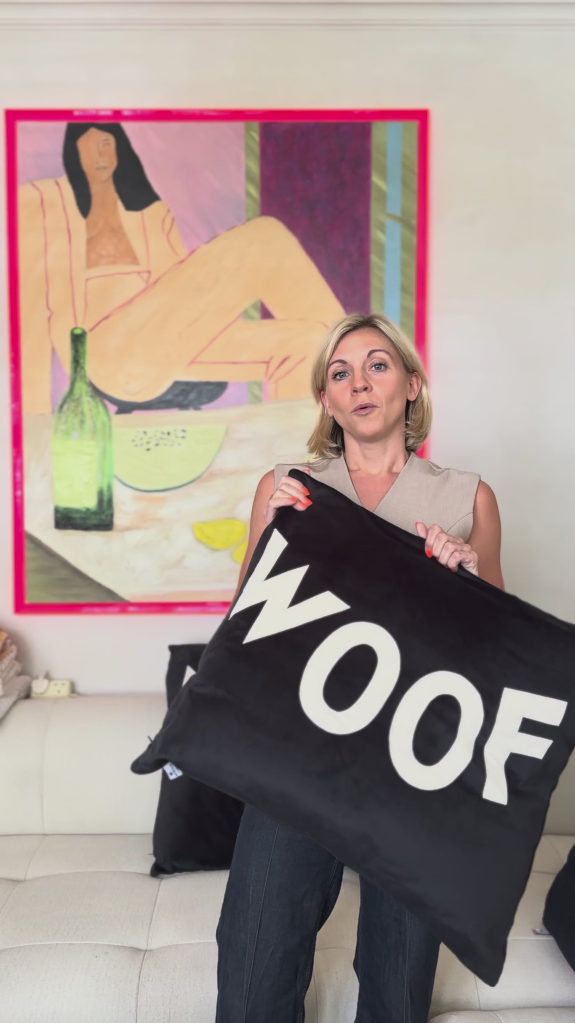 Dog Bed Big WOOF in Black Velvet