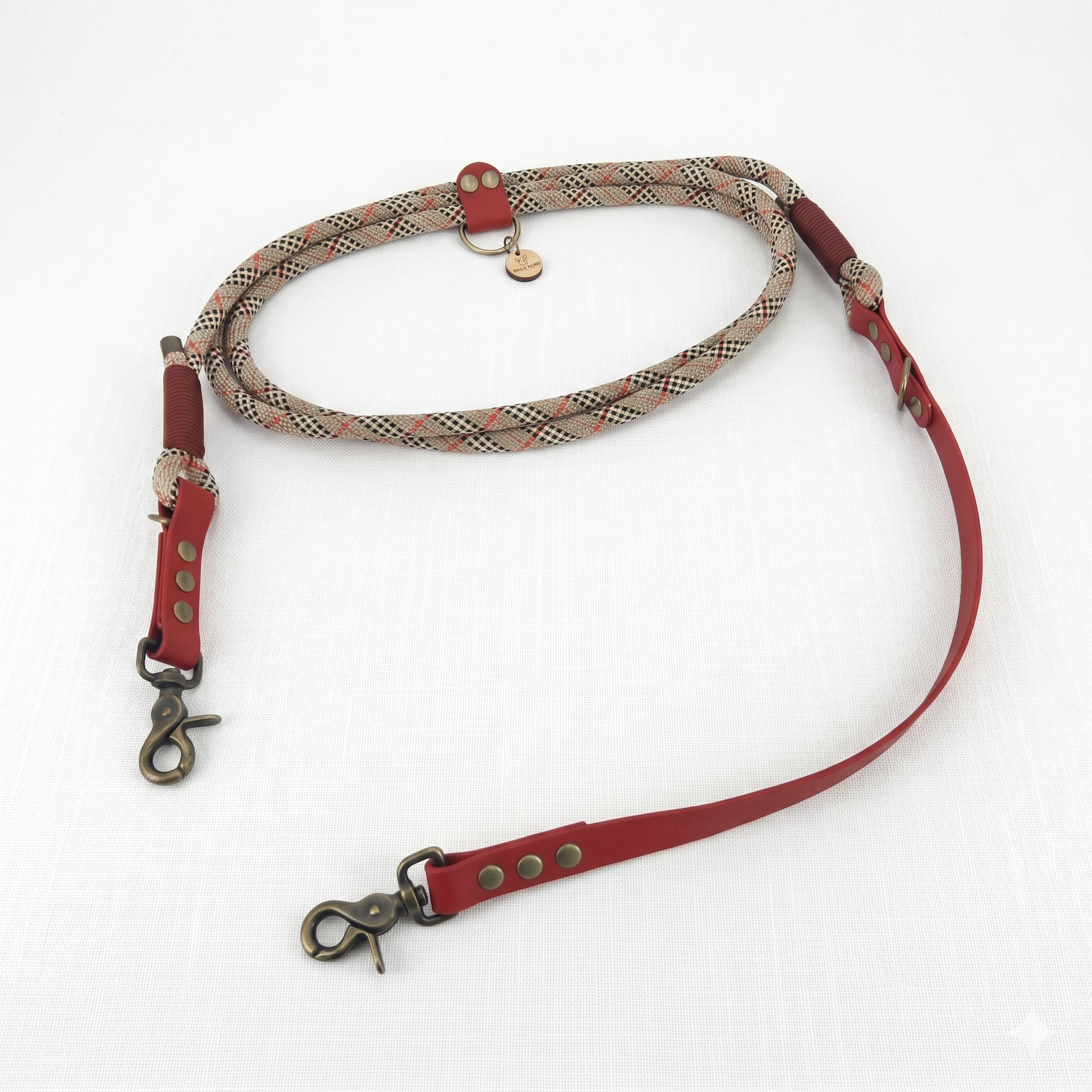 Kitsuné Tartan Red Multiposition Paracord & Biothane Lead