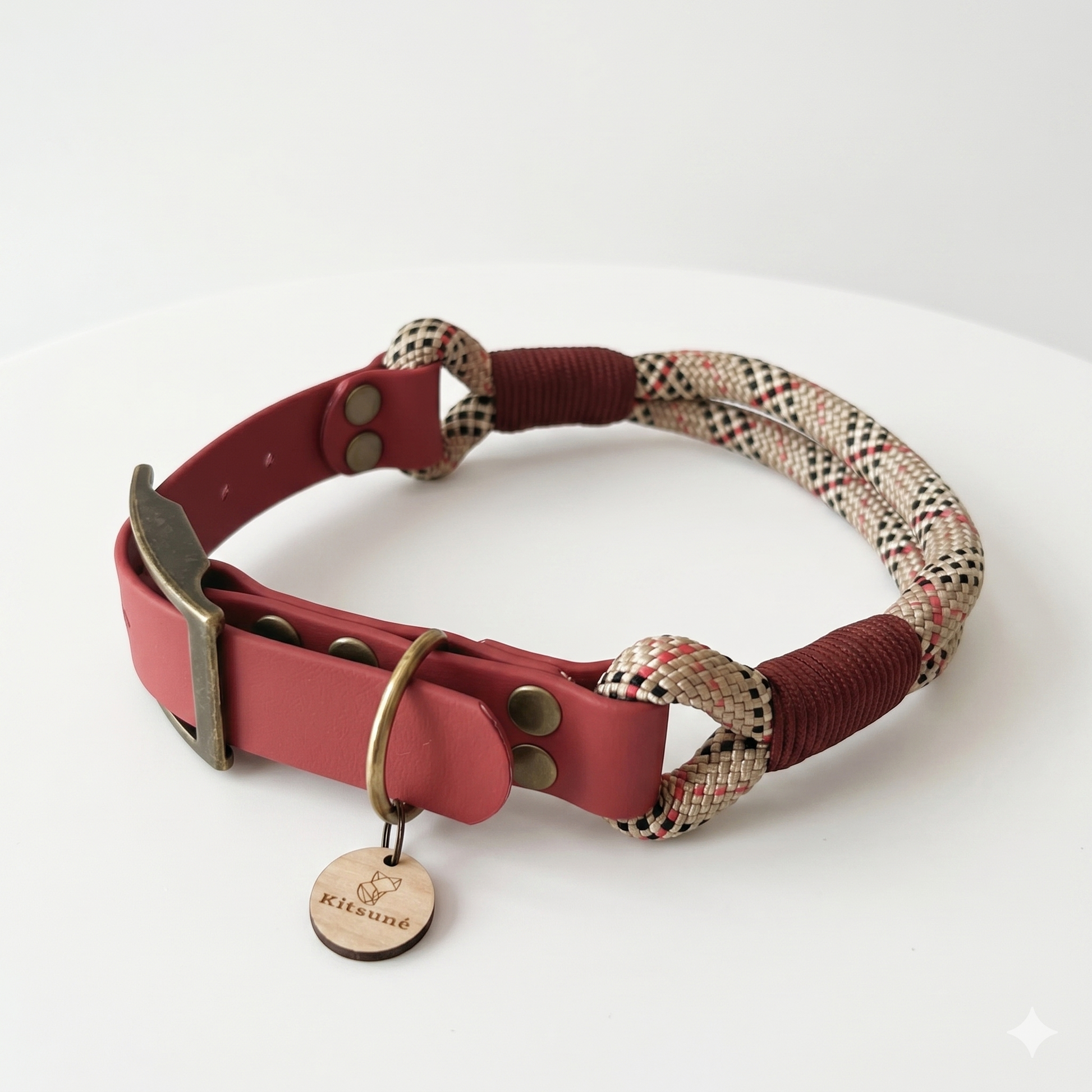 Kitsuné Tartan Red Paracord & Biothane Dog Collar